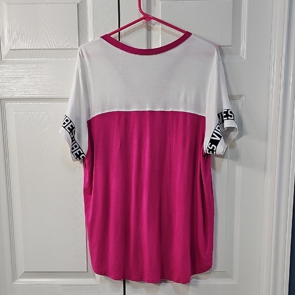 NWOT Juniors No Boundaries Pink and White Tee W VIBES Drawstring 15-17 XL - Picture 6 of 12